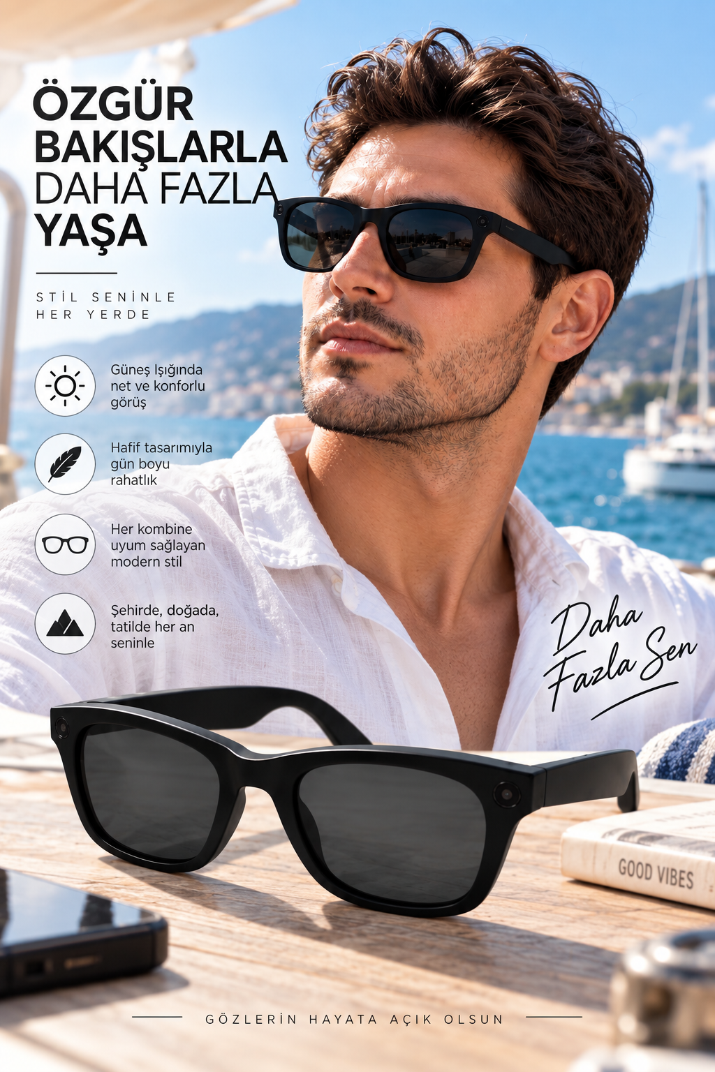 Kameralı Akıllı Güneş Gözlüğü Smart Glasses Anı Kaydetme