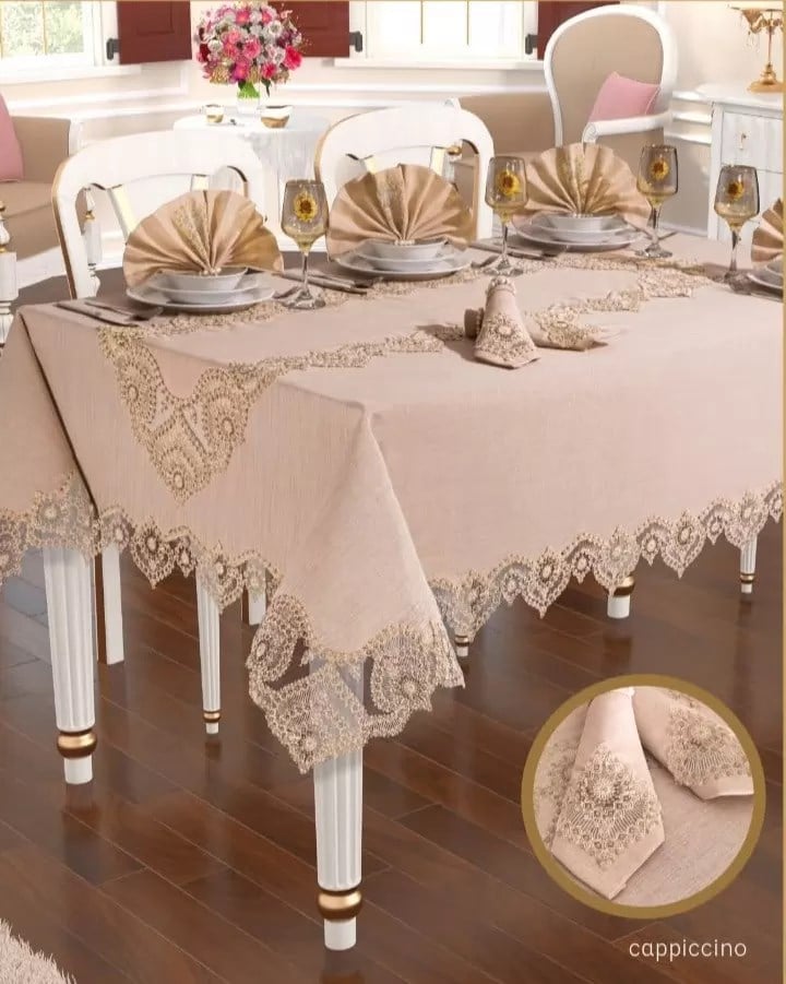 Kartanesi Gardenya Keten Kapiçino 12 Kişilik160 × 220 cm Masa Seti