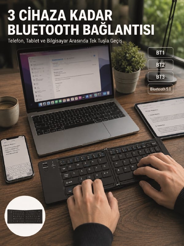 Katlanır Bluetooth Klavye Telefon Tablet Laptop Uyumlu Kablosuz Klavye