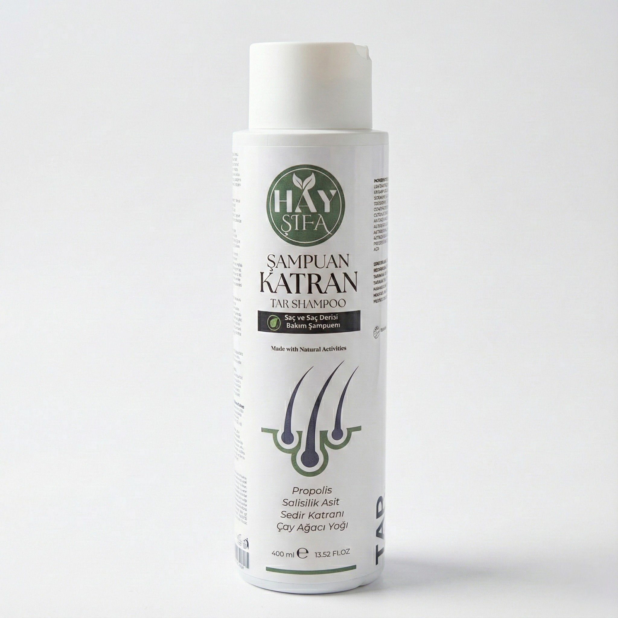 Katran Şampuanı 400 ml Sedir Katranı Çam Katranı Çay Ağacı Yağı ve Propolis İçeren Bitkisel Şampuan