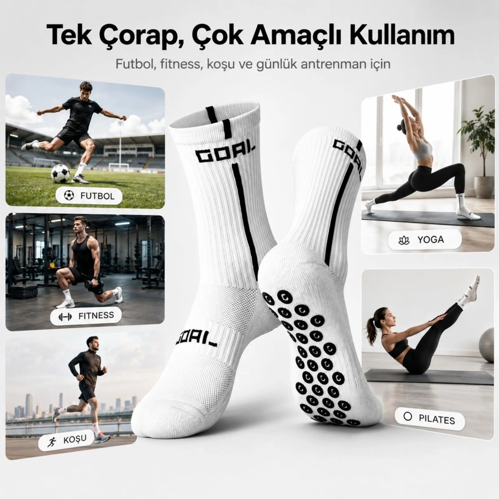 Kaydırmaz Futbol Çorabı Beyaz | Bilek Destekli, Denge ve Tutuş Sunan Spor Çorabı