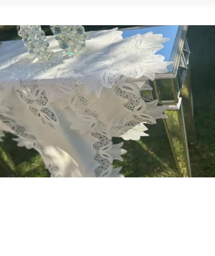 Kayla Krem-Krem Model 5 Parça Keten Masa Örtüsü Runner Seti Salon Takımı