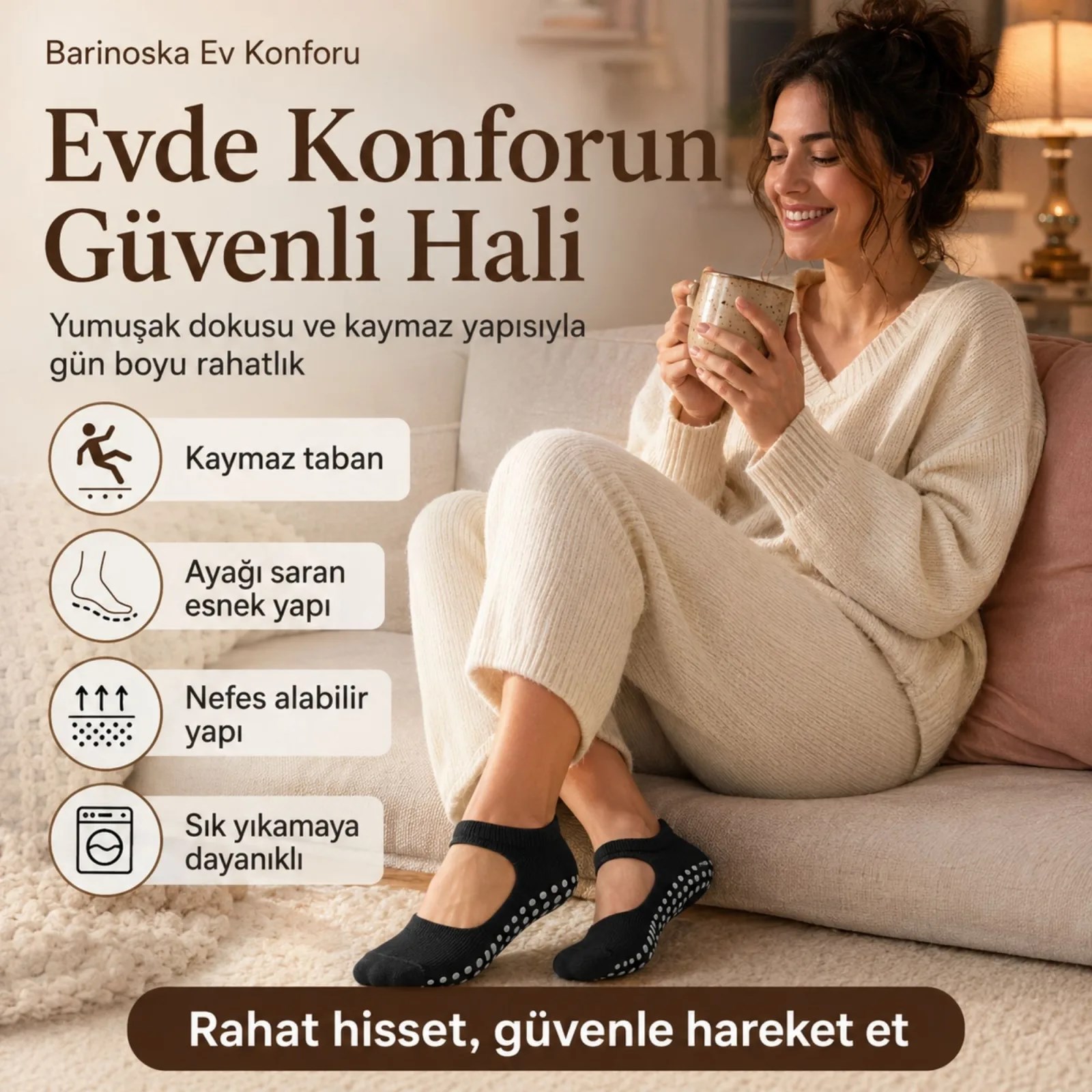Kaymaz Taban 3'lü Yoga ve Pilates Çorabı Siyah Kadın, Silikon Tabanlı Nefes Alabilir Bilek Bantlı Çorap, Ev Yoga Pilates Trambolin Umre İçin
