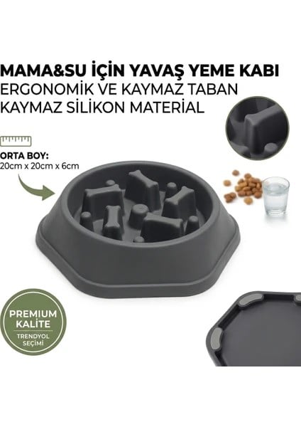 Kedi Köpek Yavaş Besleyici Mama Kabı - Anti-Boğulma & Sağlıklı Beslenme - GRİ