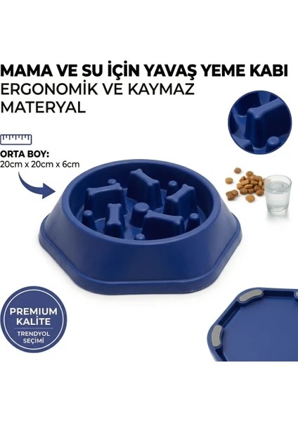 Kedi Köpek Yavaş Besleyici Mama Kabı - Anti-Boğulma & Sağlıklı Beslenme - LACİVERT