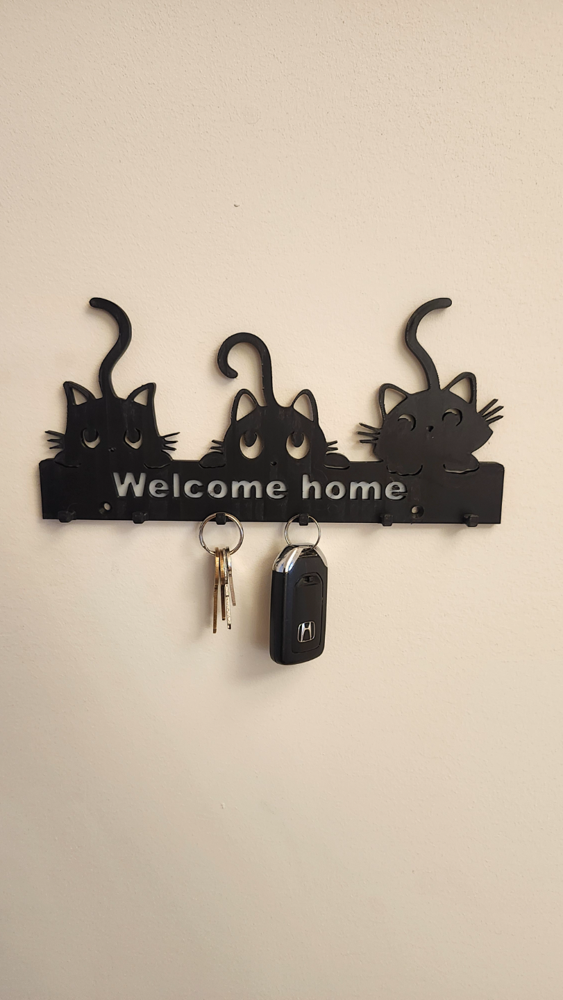 Kedili Welcome Home Anahtar Askısı Duvar Anahtarlığı Dekoratif