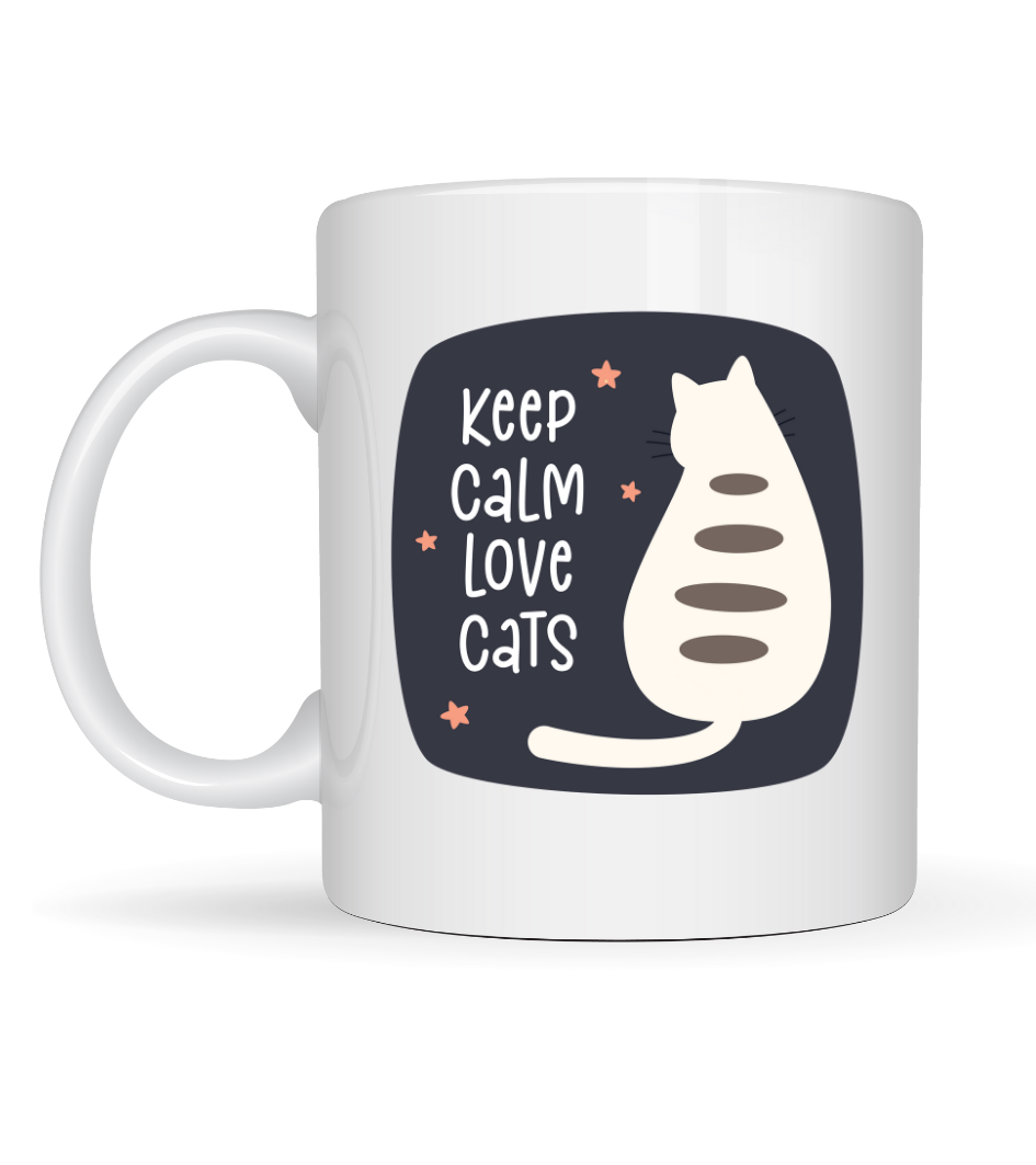 Keep Calm Love Cats Kedi Temalı Porselen Kupa MODEL 56 – Sevimli Tasarım , Kahve & Çay Kupası