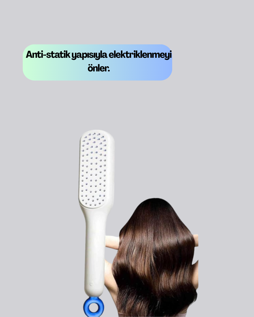 Kendi Kendini Temizleyen Saç Tarağı – Anti-Statik, Silikon Uçlu, ABS Malzeme, 22x4 cm