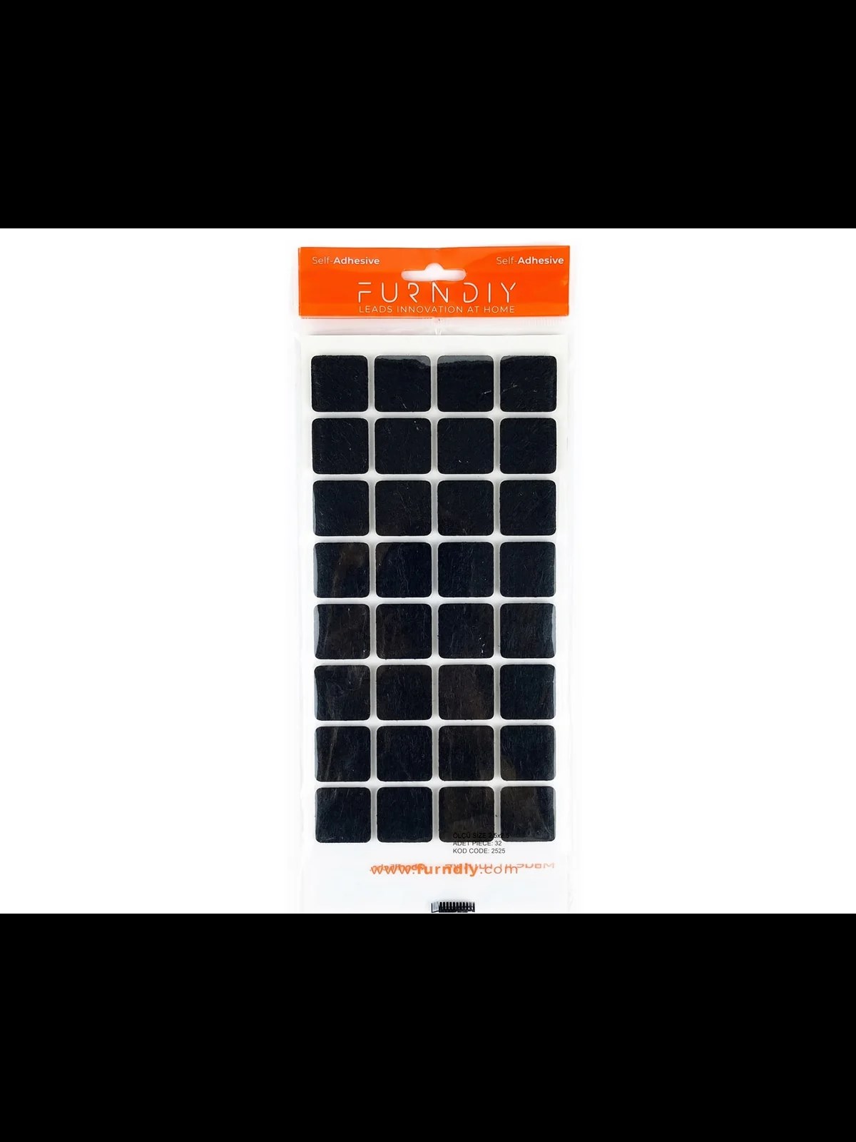 Kendinden Yapışkanlı Keçe Ped Kare Siyah 30mm 32 Parça