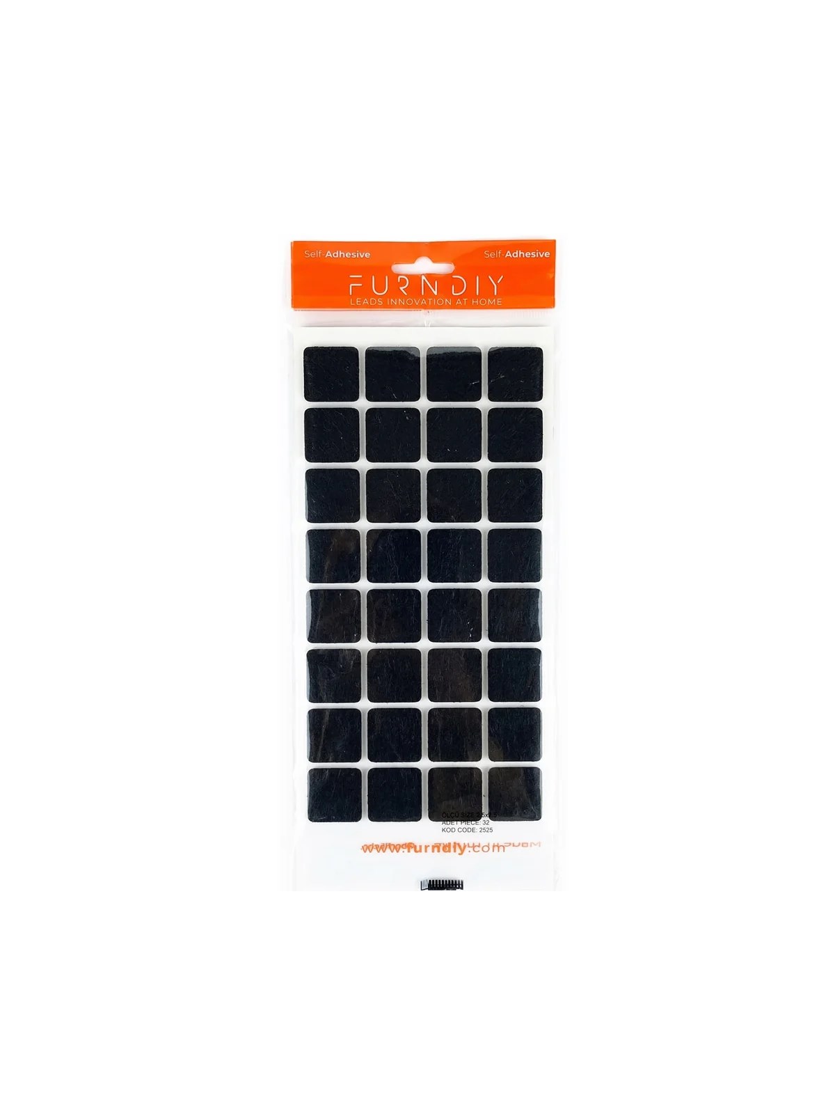 Kendinden Yapışkanlı Keçe Ped Kare Siyah 30mm 32 Parça