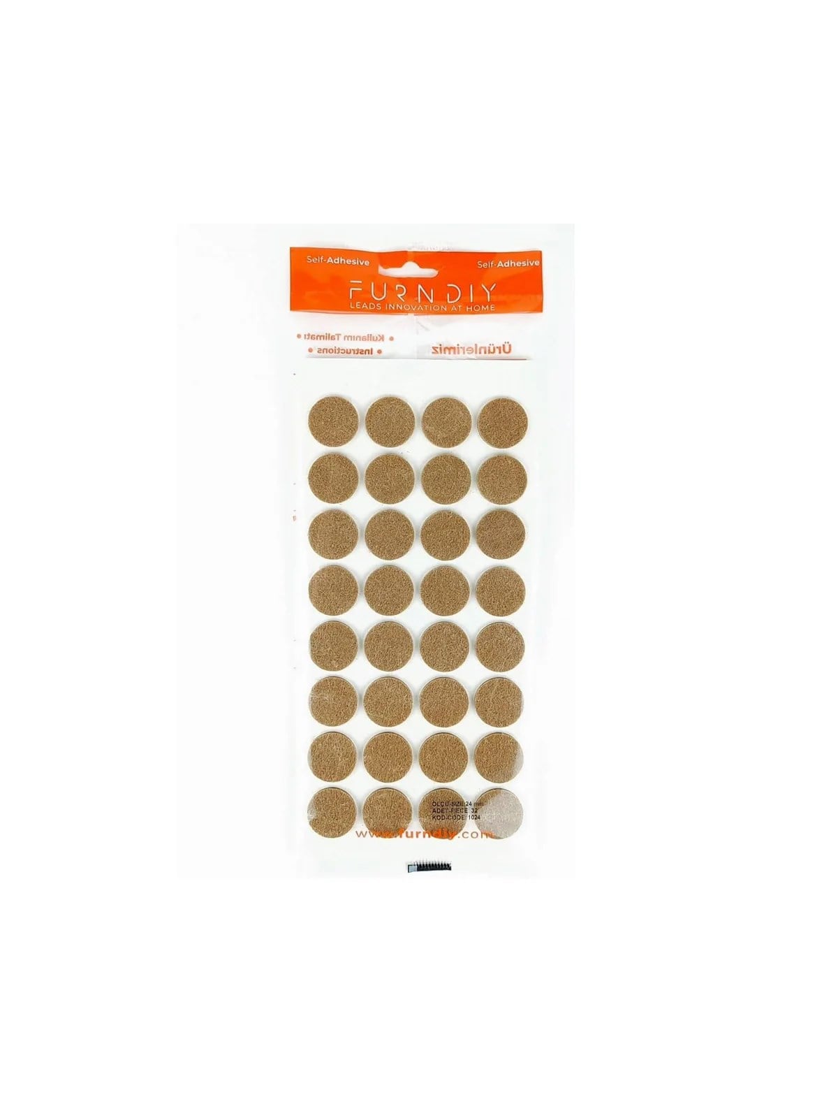 Kendinden Yapışkanlı Keçe Ped Yuvarlak Kahverengi 24mm 32 Parça