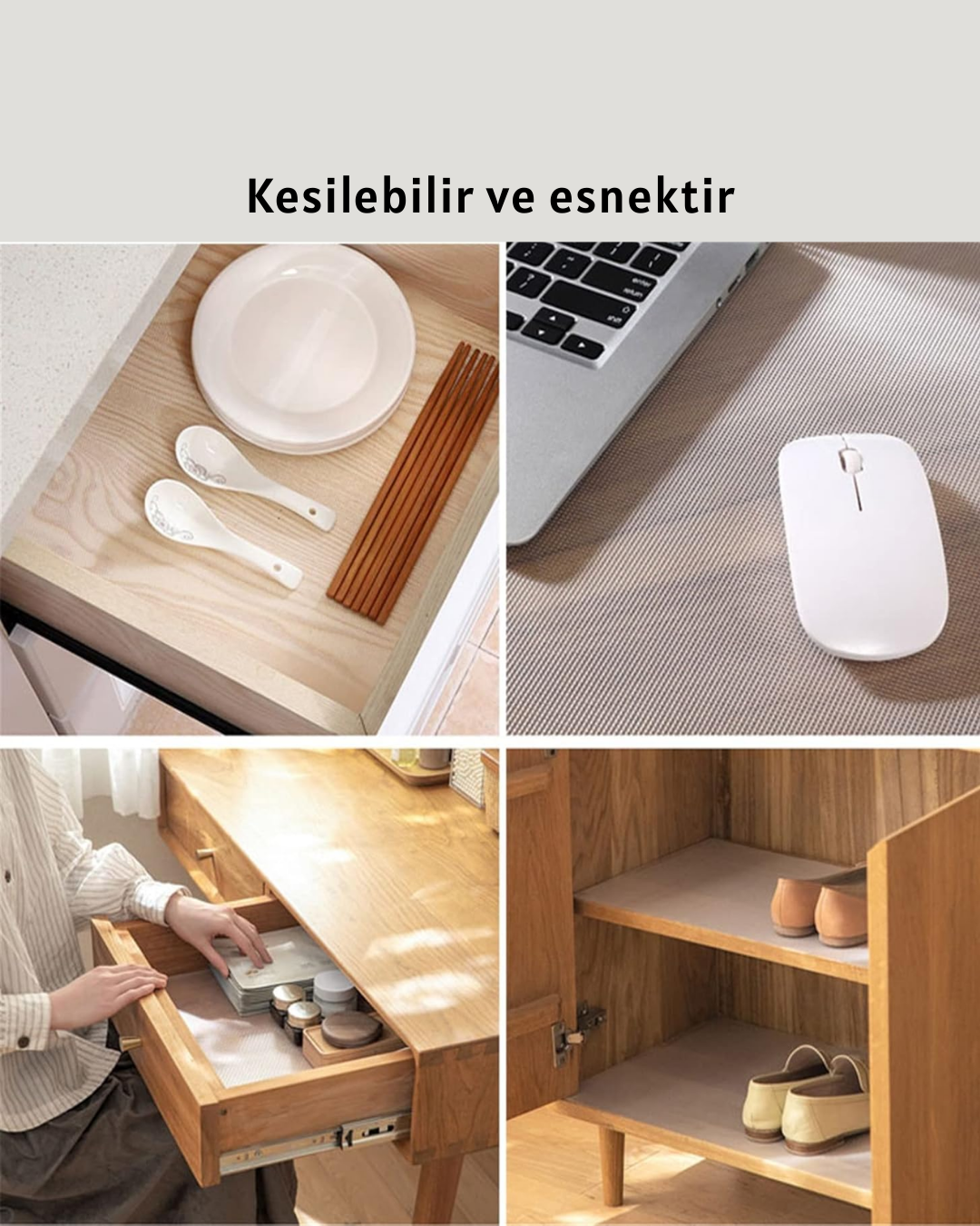 Kesilebilir şeffaf raflık çekmece kaplaması mutfak için