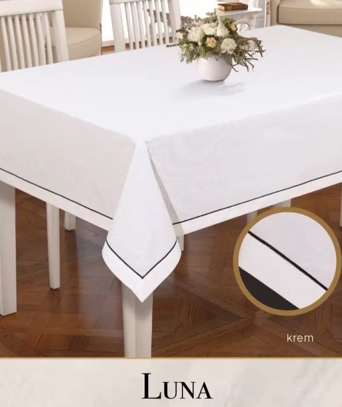 Keten Masa Örtüsü Luna Model Krem 160x260 cm Modern Şık Ev Tekstili