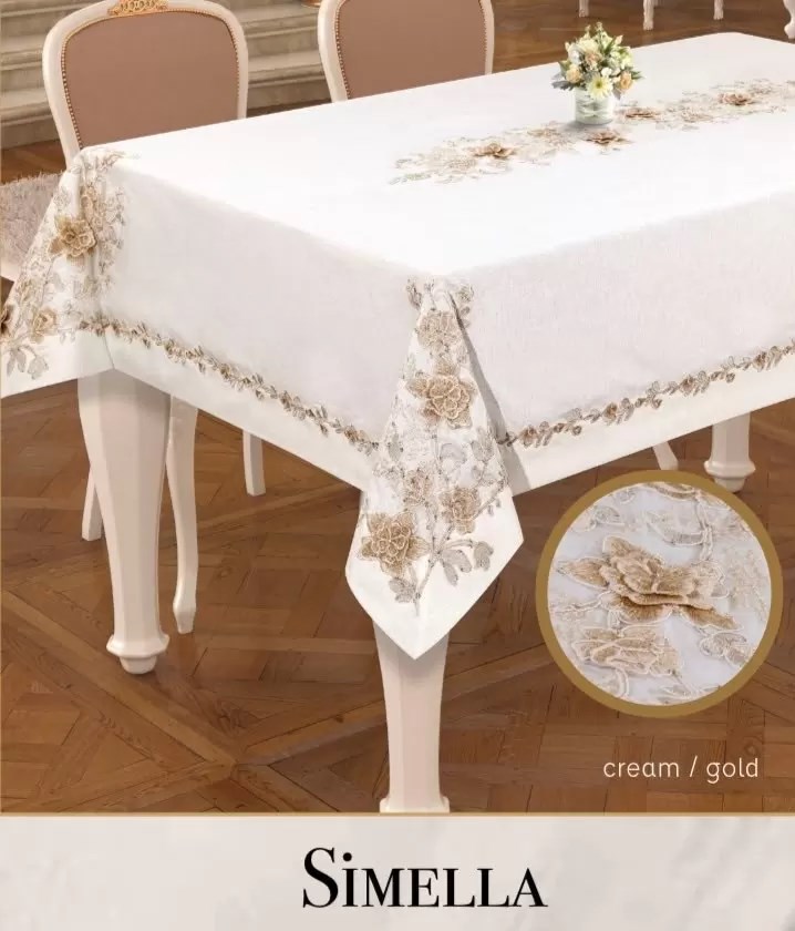 Keten Masa Örtüsü Tablecloth 160x300 cm Yemek Masası Örtüsü Simella Model Krem-God Detay