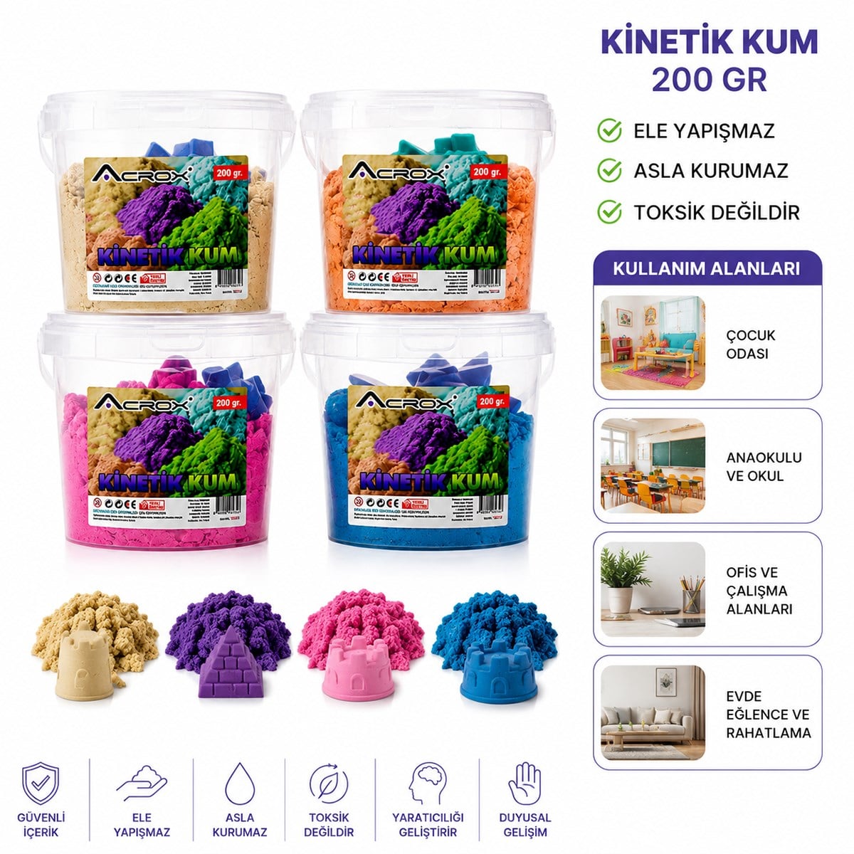 Kinetik Kum Renkli - Ele Yapışmaz, Kurumaz 200 gr ( 1Adet)