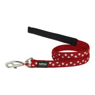 Kırmızı Üzerine Beyaz Yıldızlı Köpek Uzatma Tasması Small 15 Mm 1,2M