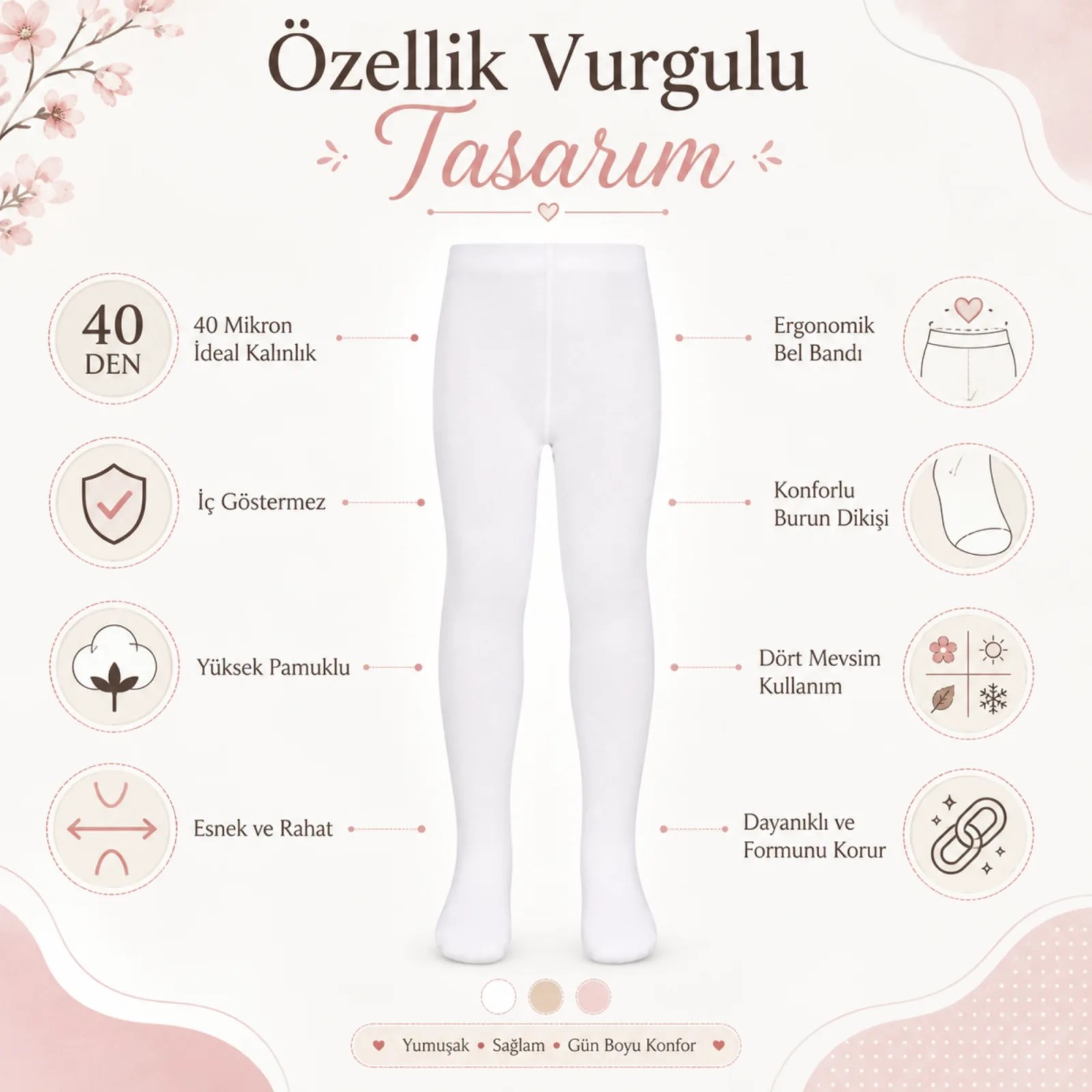 Kız Çocuk Beyaz 40 Denye Opak Külotlu Çorap Okul Bale ve Özel Gün Çorabı