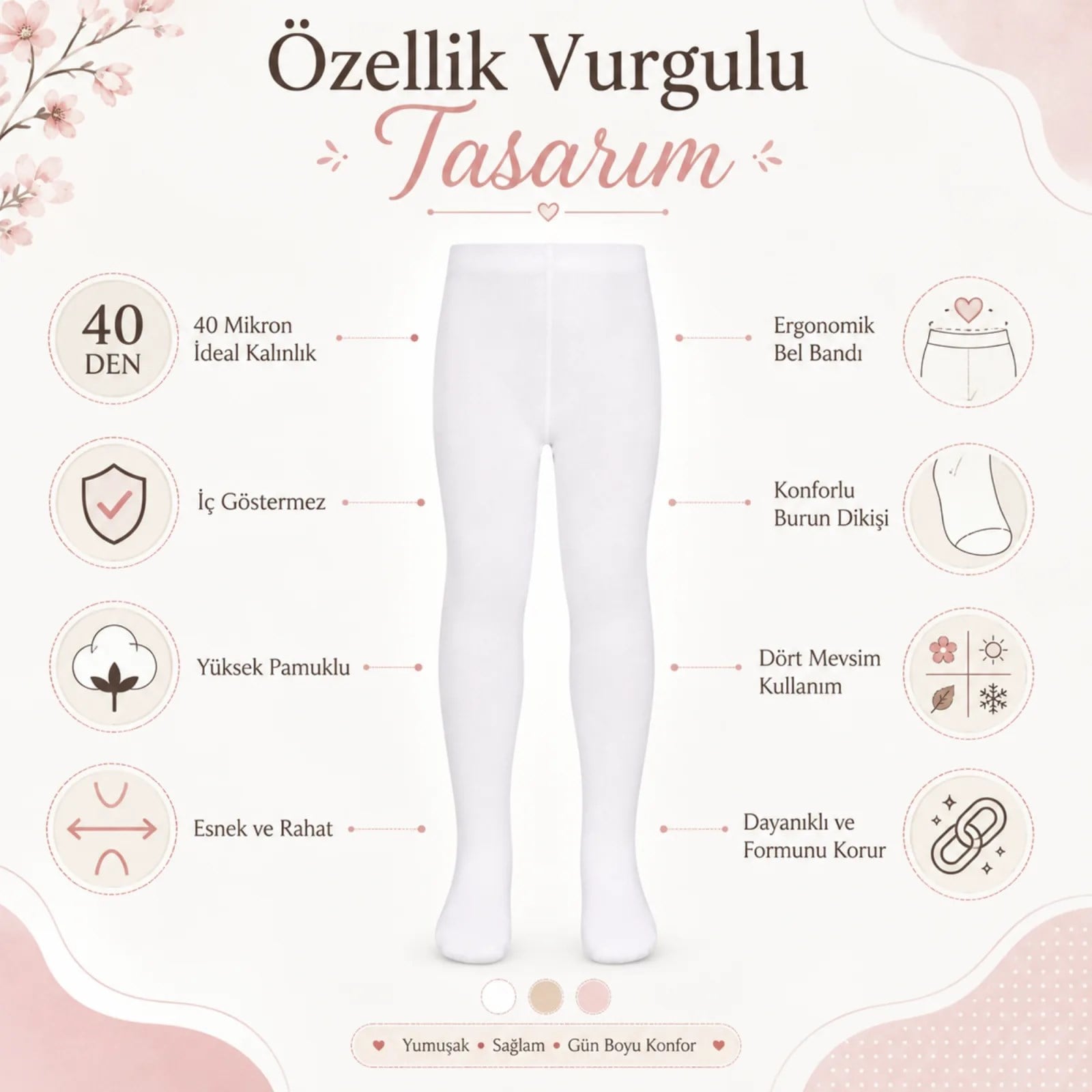 Kız Çocuk Beyaz 40 Denye Pamuklu Opak Külotlu Çorap Okul Bale ve Özel Gün Çorabı