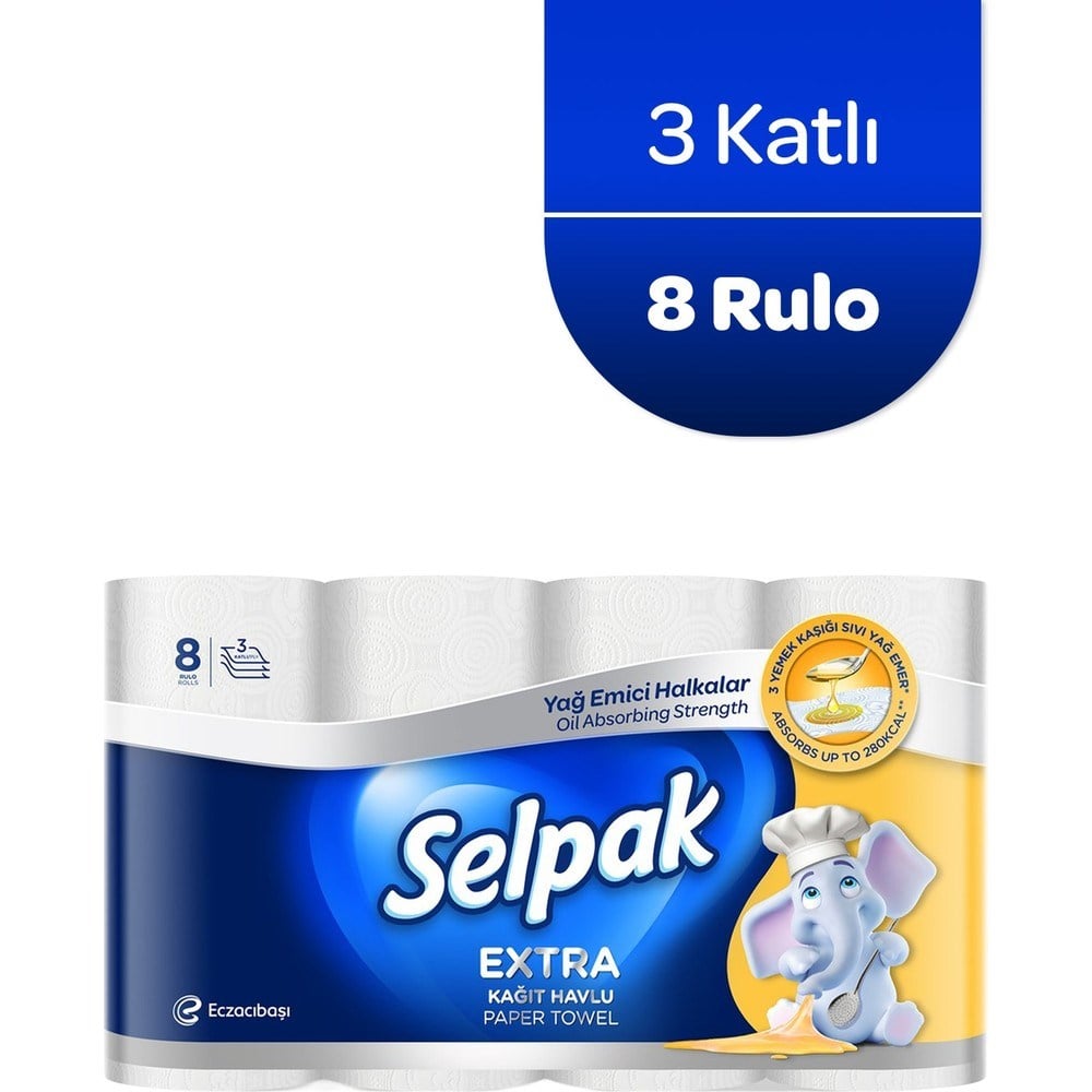 Kokusuz 8'li Rulo 3 Katlı Mutfak ve Temizlik Kağıt Havlu