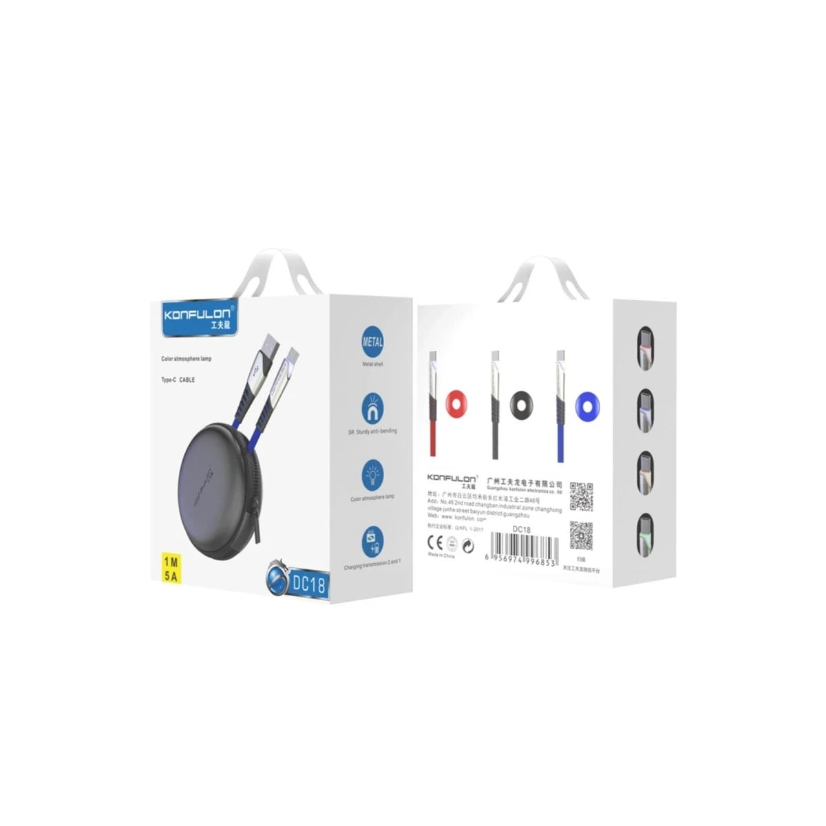 Konfulon DC18 Type-C Kablo 1M 5A - Kırmızı