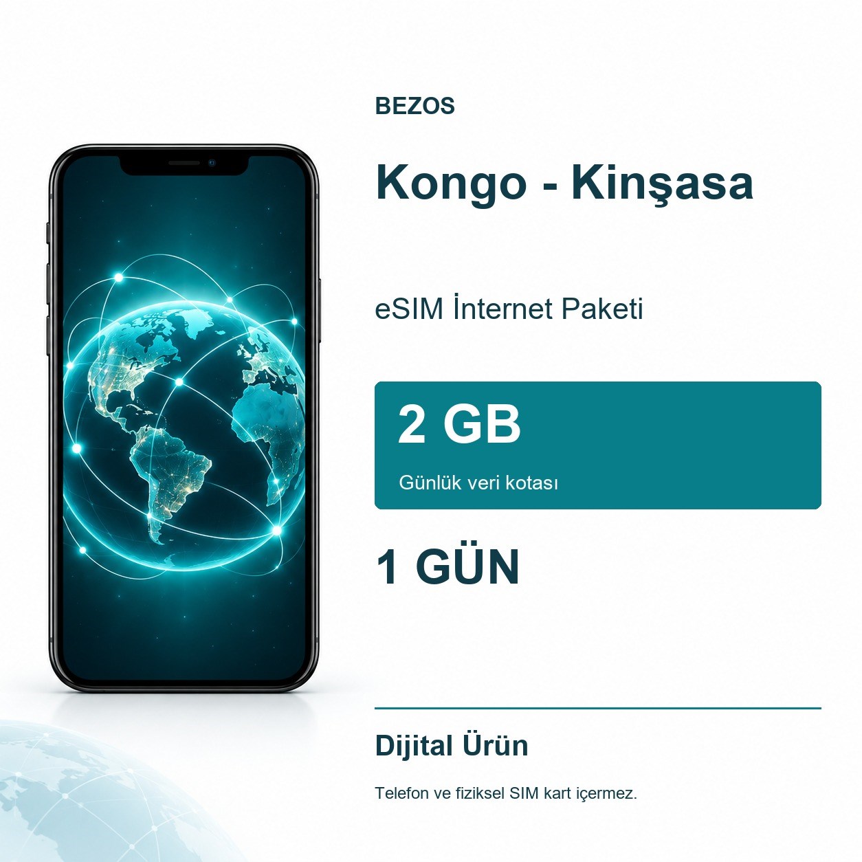 Kongo - Kinşasa eSIM İnternet Paketi Günlük 2 GB 1 Gün