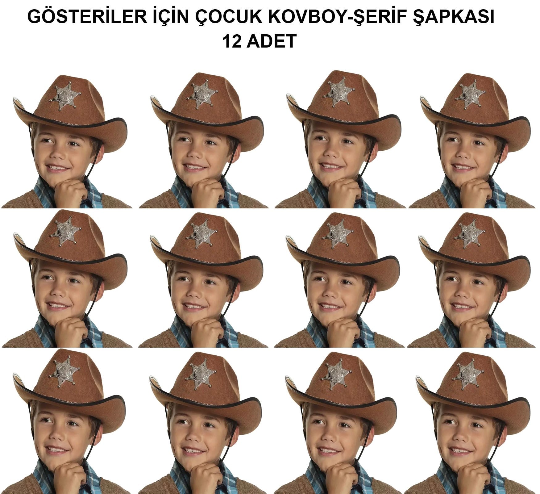 Kovboy Şerif Şapkası Kahve 12 Adet - Kostüm, Parti ve Gösteri Şapkası