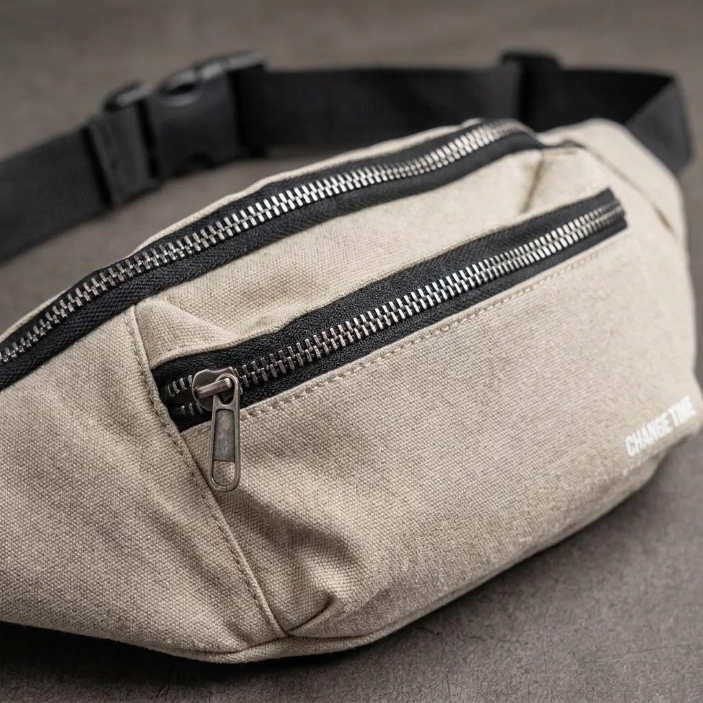 Krem Unisex Bel Çantası Çapraz Askılı Günlük Kullanım Fermuarlı 30x13 cm