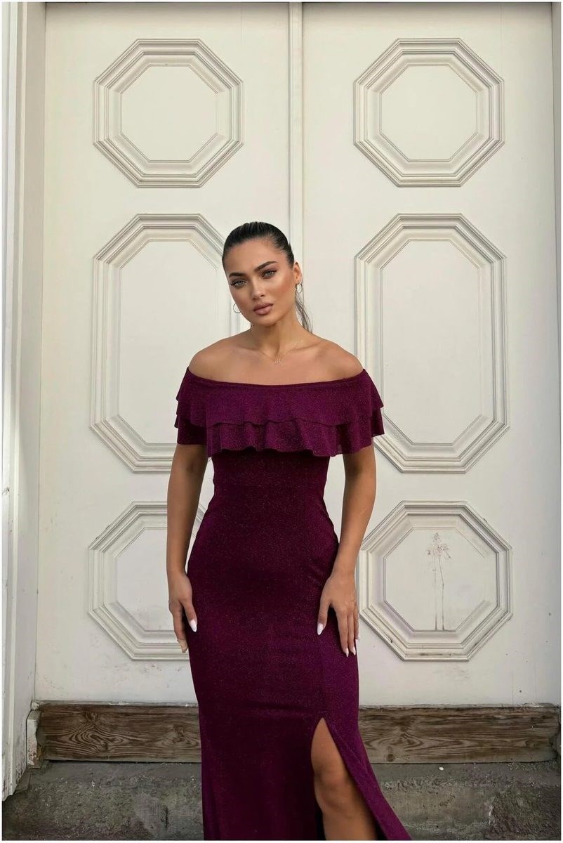 Krep Kumaş Abiye Straplez Elbise Yırtmaçlı