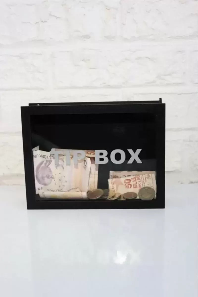 Kumbara Ahşap Önü Şeffaf Pleksili Özel Yapım Kilitli Siyah Tip Box
