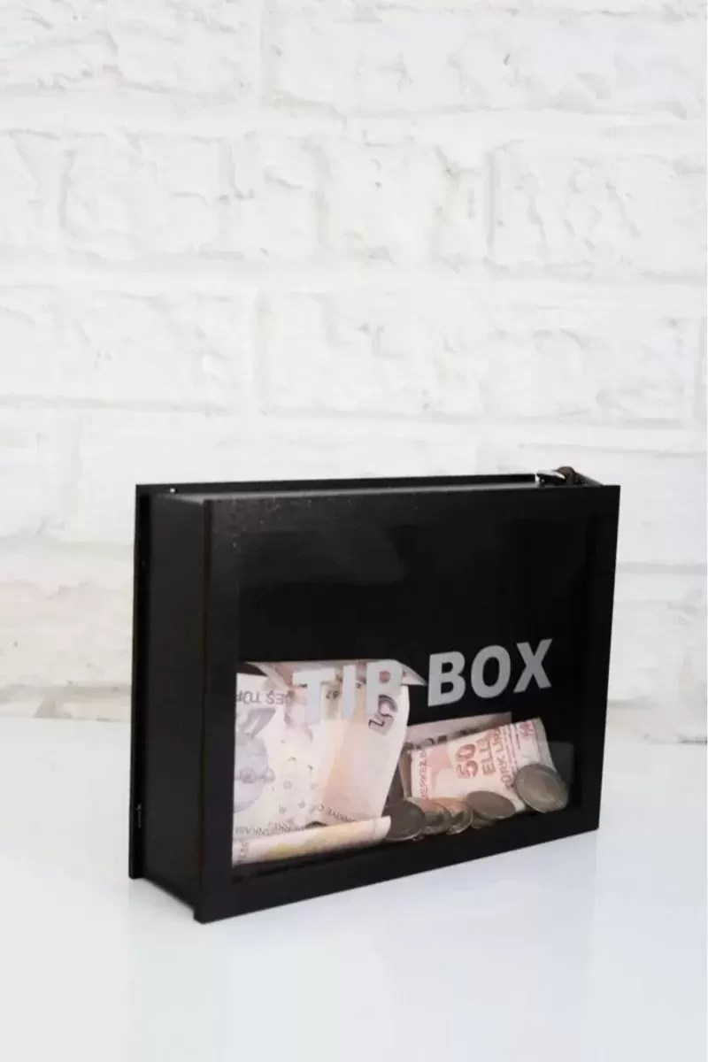 Kumbara Ahşap Önü Şeffaf Pleksili Özel Yapım Kilitli Siyah Tip Box