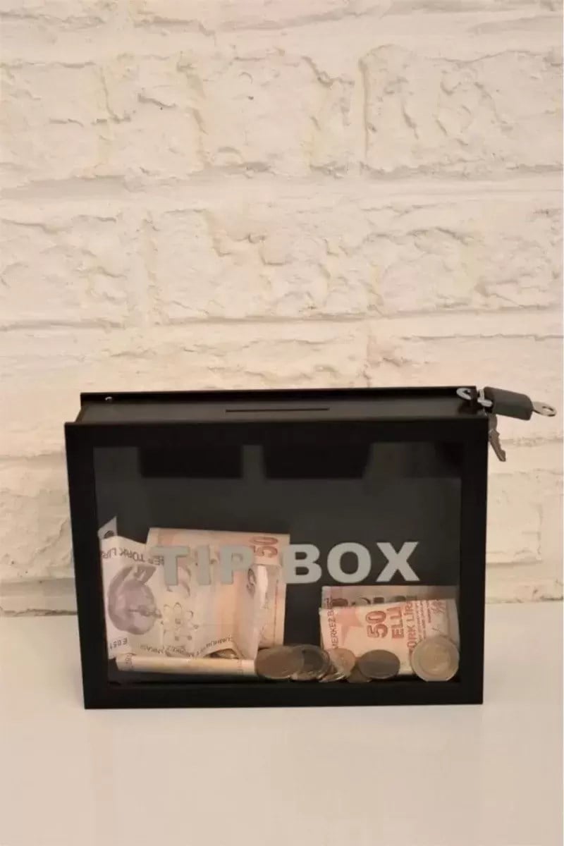 Kumbara Ahşap Önü Şeffaf Pleksili Özel Yapım Kilitli Siyah Tip Box