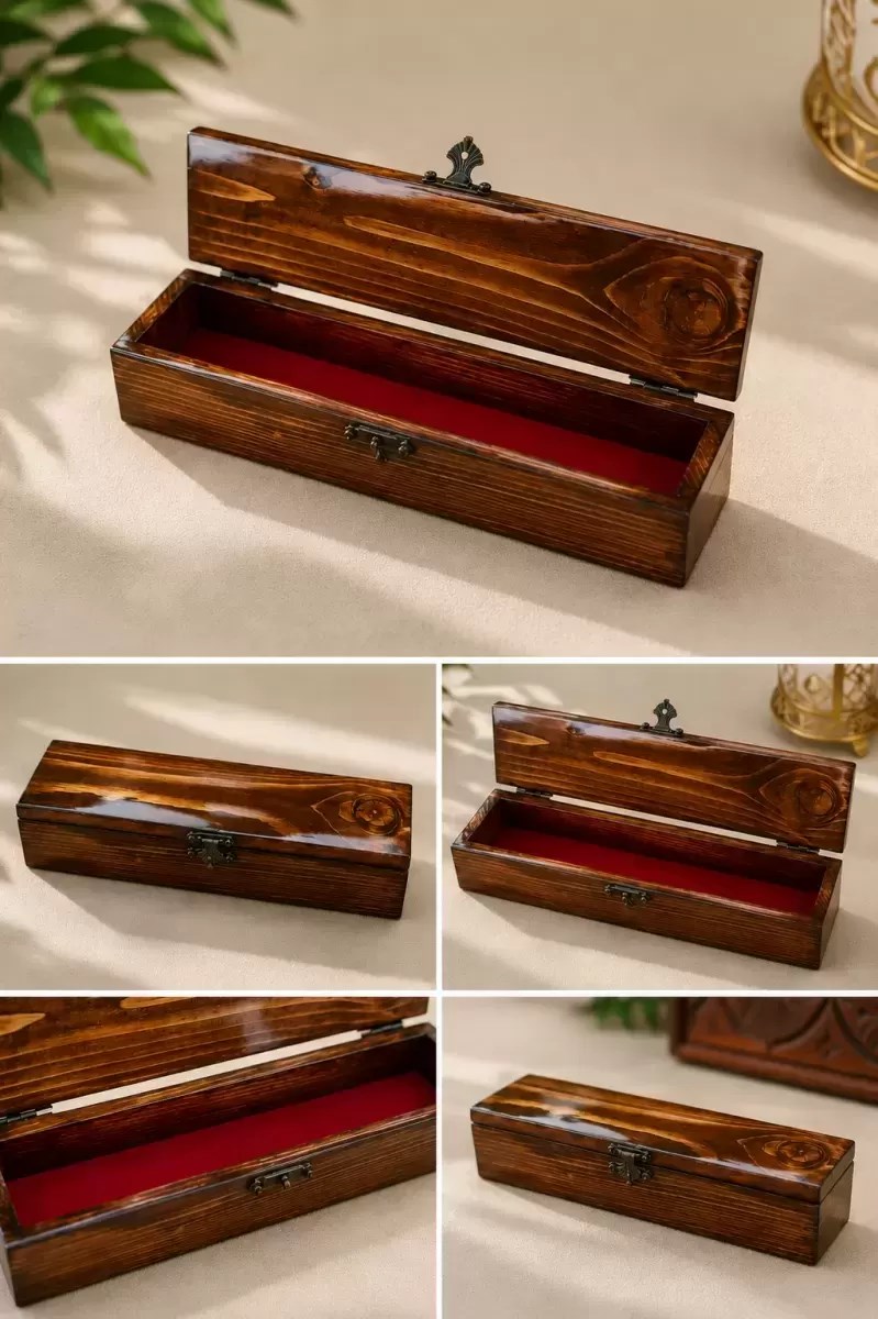 Kutusu Ahşap Tesbih Masif Cam El Yapımı 26x6x5 Cm Koleksiyon Kutusu