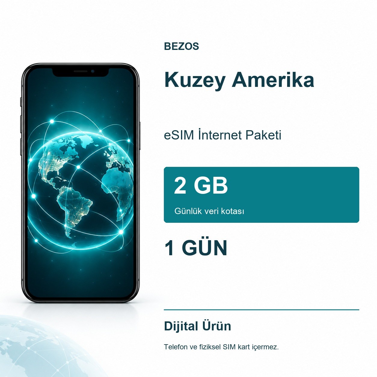 Kuzey Amerika eSIM İnternet Paketi Günlük 2 GB 1 Gün