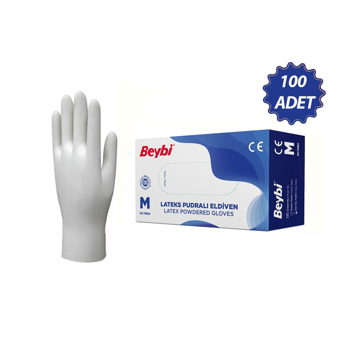 Lateks Pudralı Muayene Eldiveni M 100lü