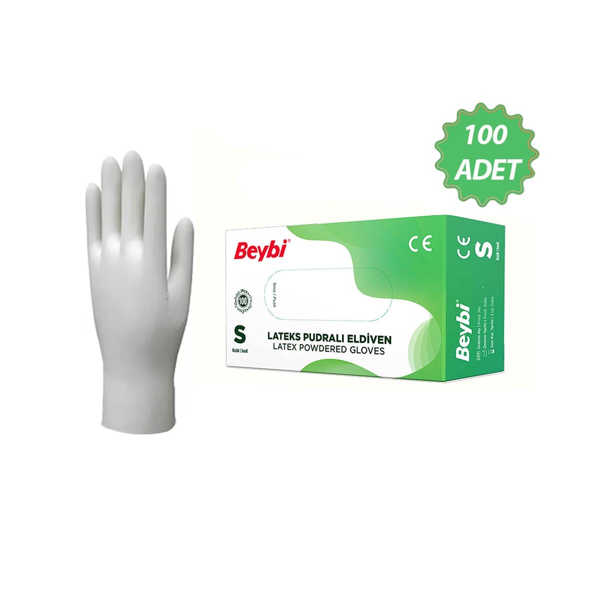 Lateks Pudralı Muayene Eldiveni S 100lü