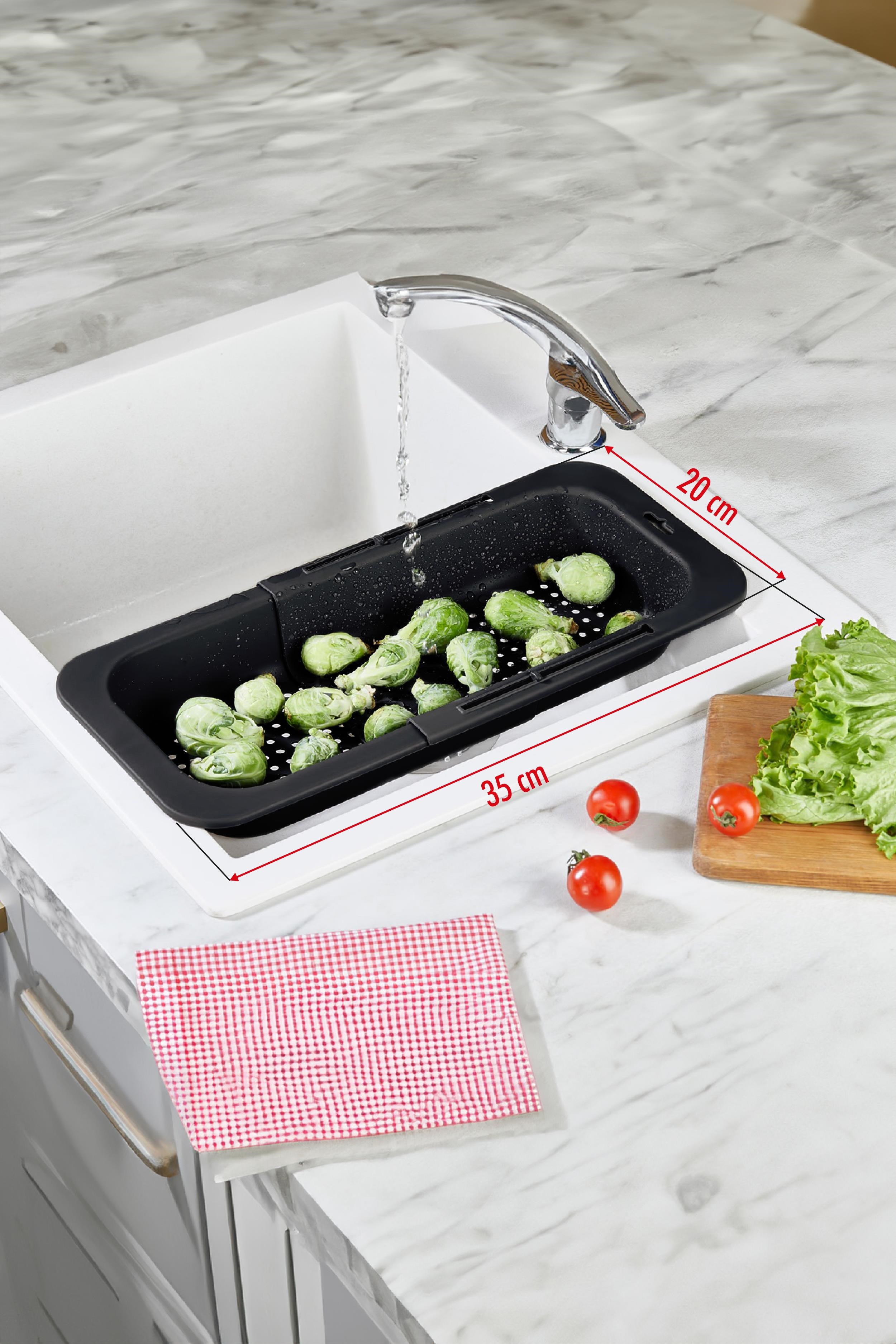 Lavoba İçi Sürgülü Açılır Kapanır Sebze Meyve Süzgeci Siyah (Açık 38,5 Cm Kapalı 34,50 Cm )