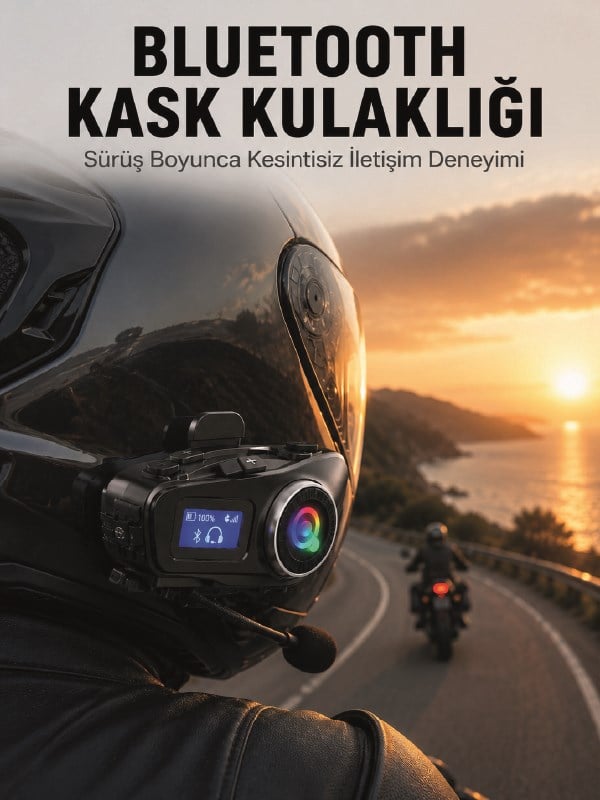 LCD Ekranlı Bluetooth Kask Kulaklığı FM Radyo ve SD Kart Girişli