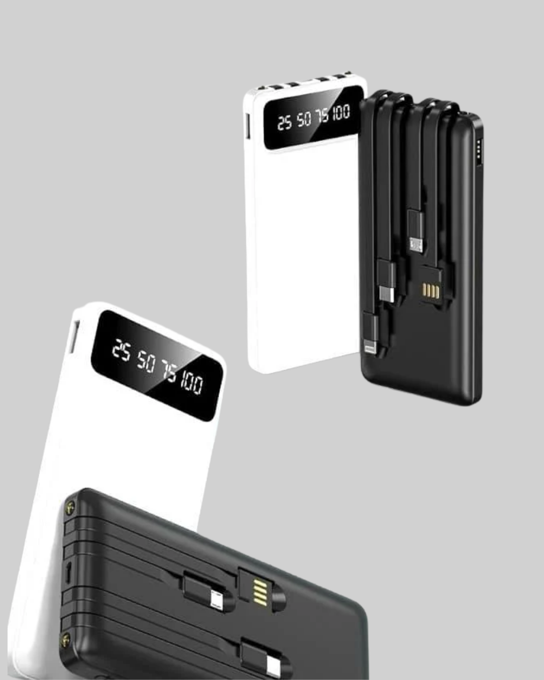LED Işıklı 20.000mAh Powerbank LCD Gösterge Dahili Çoklu Kablo Yeni Nesil