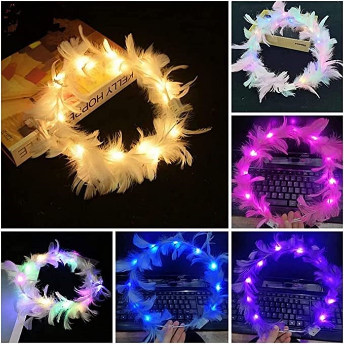 Led Işıklı Rengarenk Yanan 3 Fonksiyonlu Otrişli Parti Tacı Pembe Renk 12x12 cm