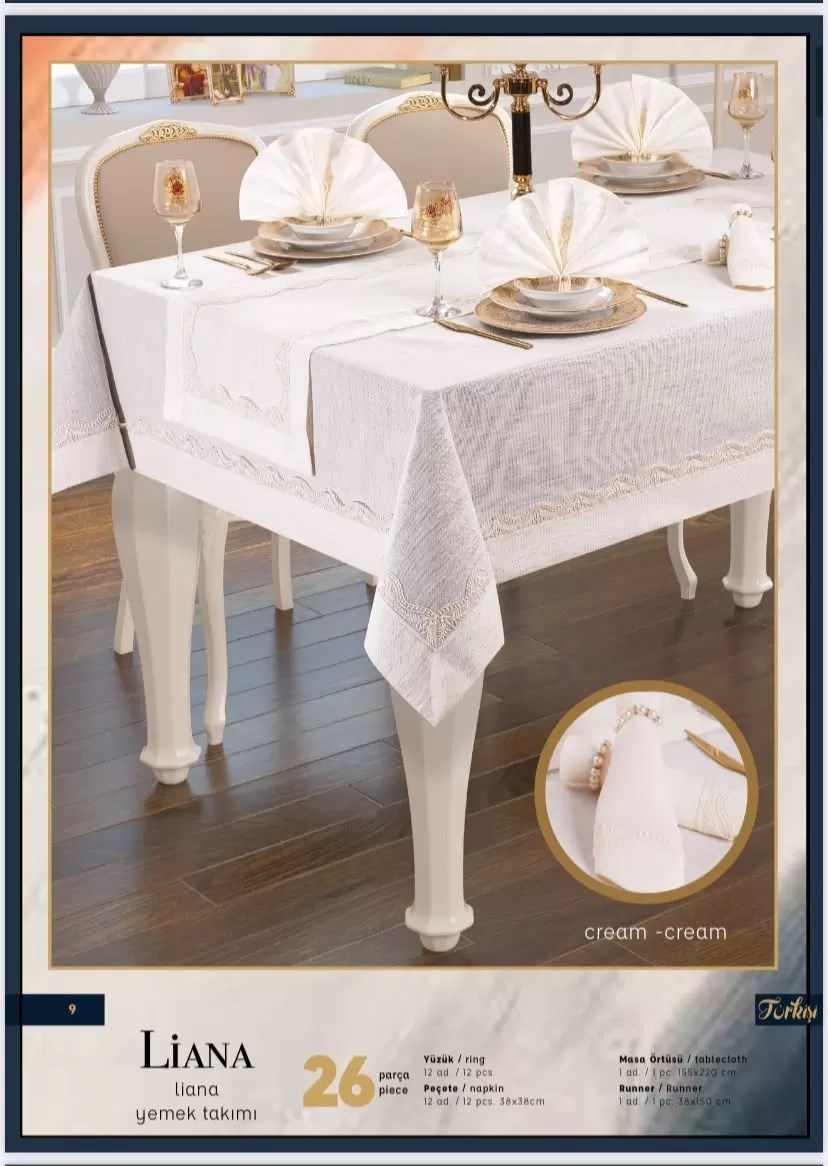 Liana Krem-Krem 12 Kişilik 26 Parça 155 × 220 cmSofra Seti