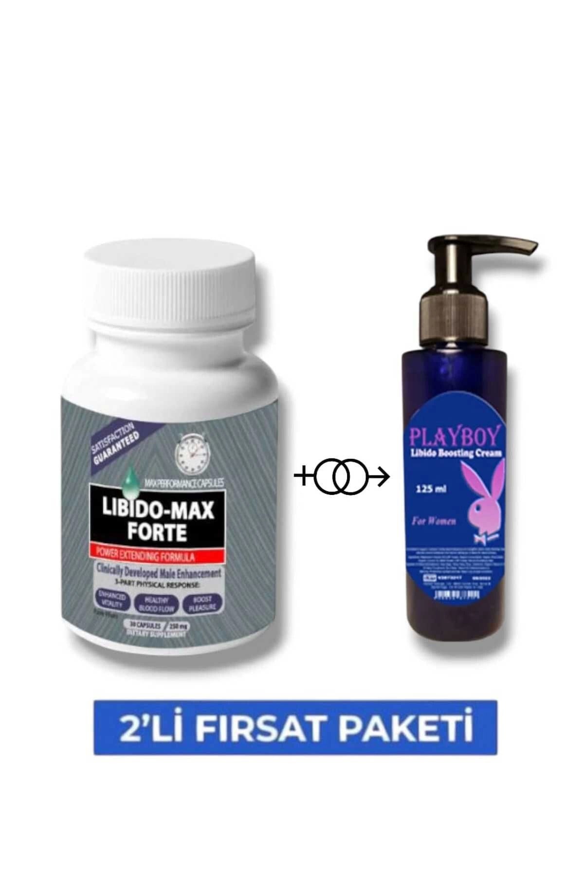 Libido Max Forte Erkeklere Özel Bölge Destekleyici 30'lu + Playboy Libido Arttırıcı Krem 125 ml