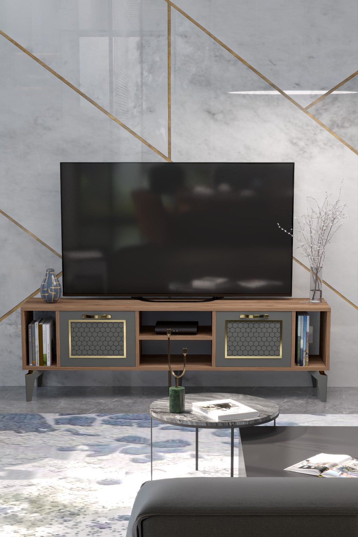 Linya Gold TV Sehpası Kahverengi