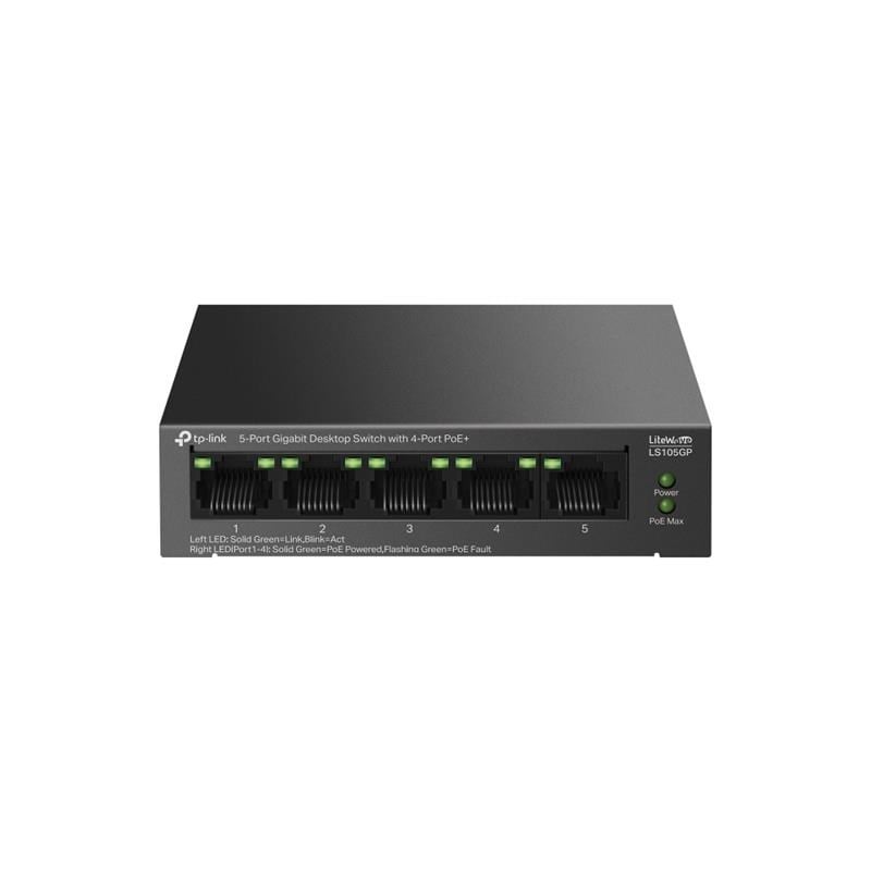 LS105GP 4 PORT GIGABIT + 1 PORT RJ45 UPLINK POE 65W 250 METRE POE MESAFE METAL KASA SWITCH