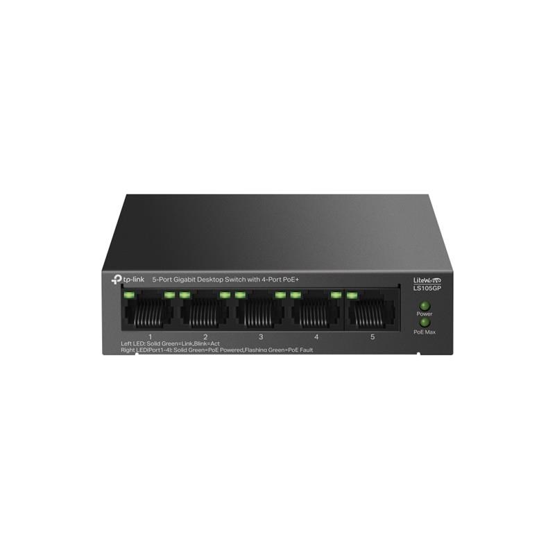 LS105GP 4 PORT GIGABIT + 1 PORT RJ45 UPLINK POE 65W 250 METRE POE MESAFE METAL KASA SWITCH