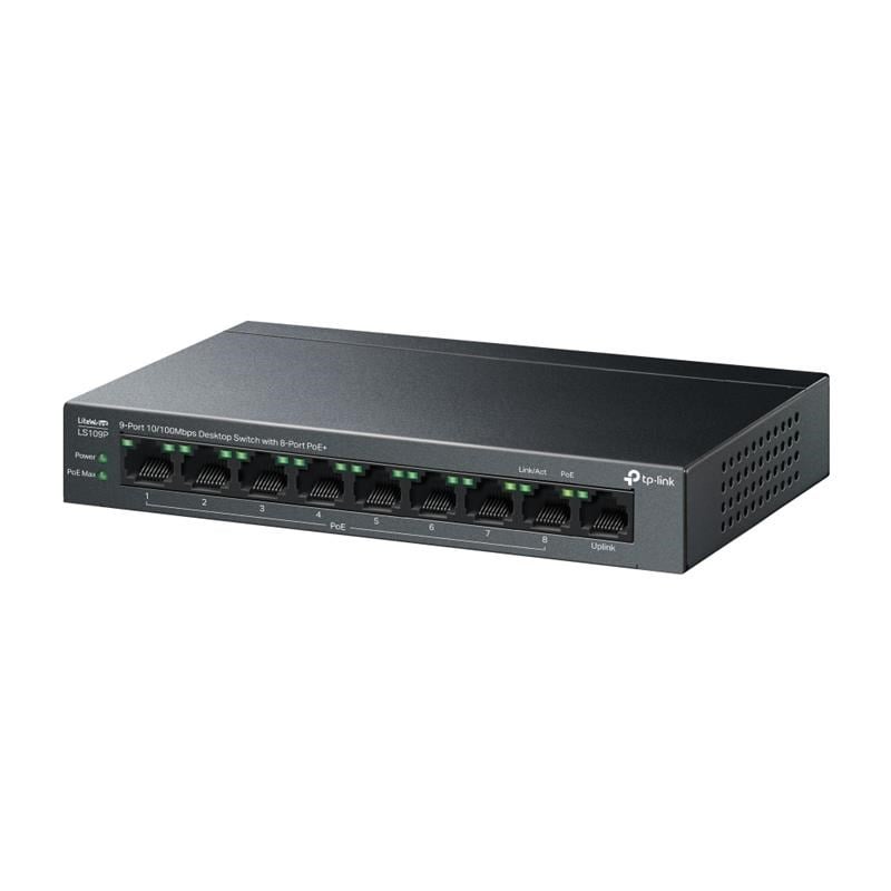 LS109P 8 PORT 10/100 +1 PORT RJ45 UPLINK 63W 250 METRE POE MESAFE METAL KASA SWITCH