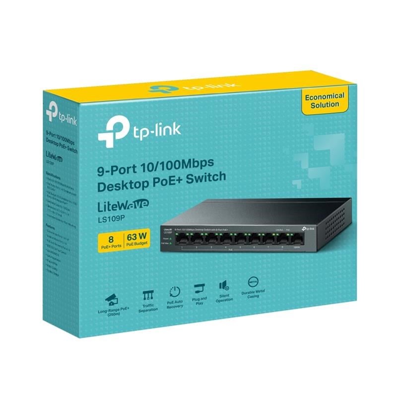 LS109P 8 PORT 10/100 +1 PORT RJ45 UPLINK 63W 250 METRE POE MESAFE METAL KASA SWITCH