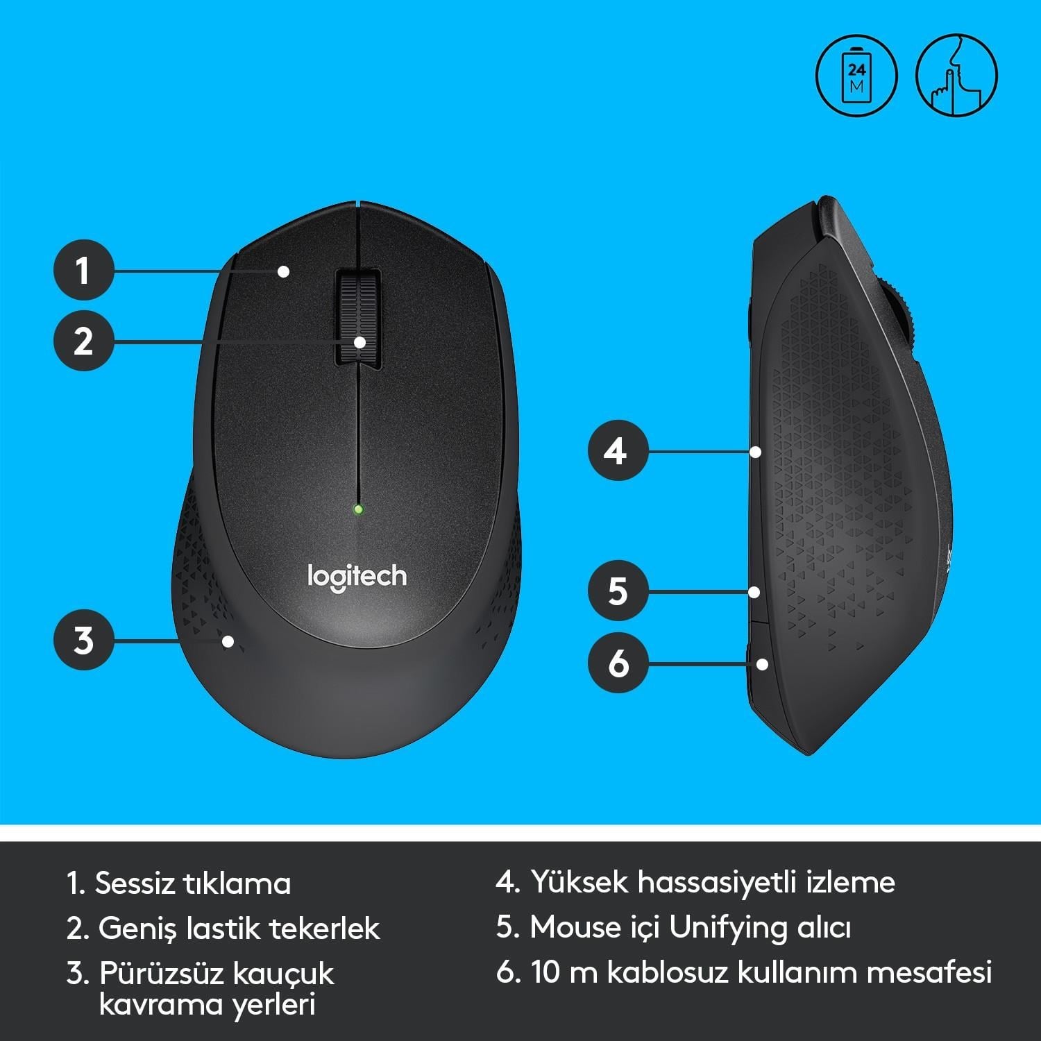 M330 SESSİZ KABLOSUZ USB OPTİK MOUSE SİYAH 910-004909