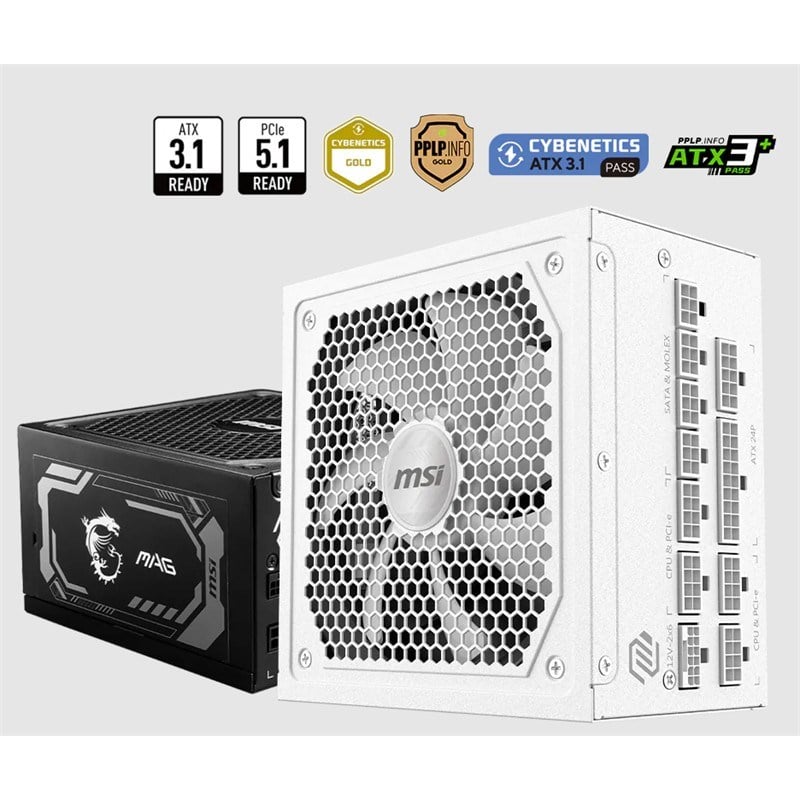 MAG A1000GL PCIE5 WHITE 1000W 80+ GOLD POWER SUPPLY