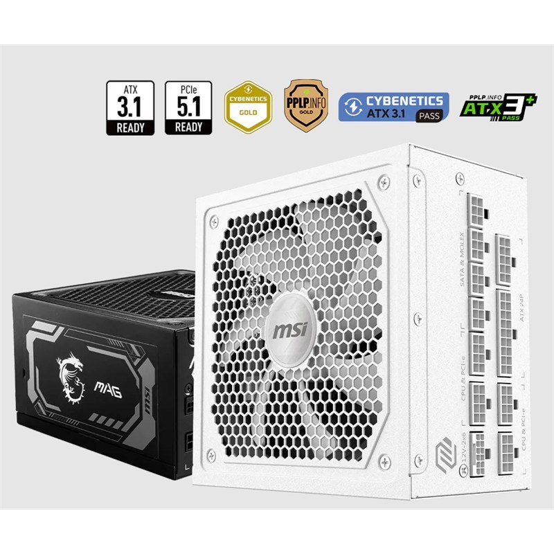 MAG A1000GL PCIE5 WHITE 1000W 80+ GOLD POWER SUPPLY