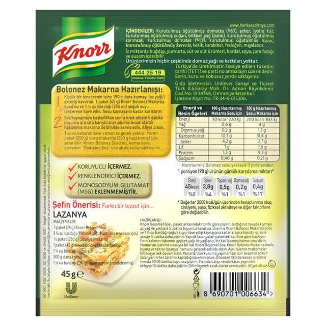 Makarna Sos Bolanez 45Gr